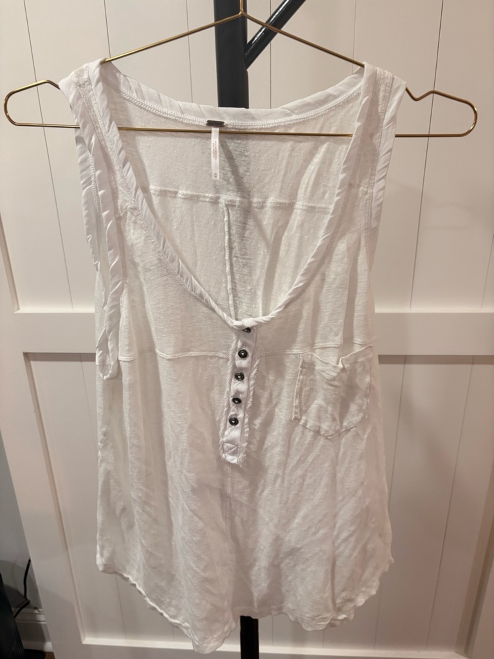 Free People White Button-Front V-Neck Tank
